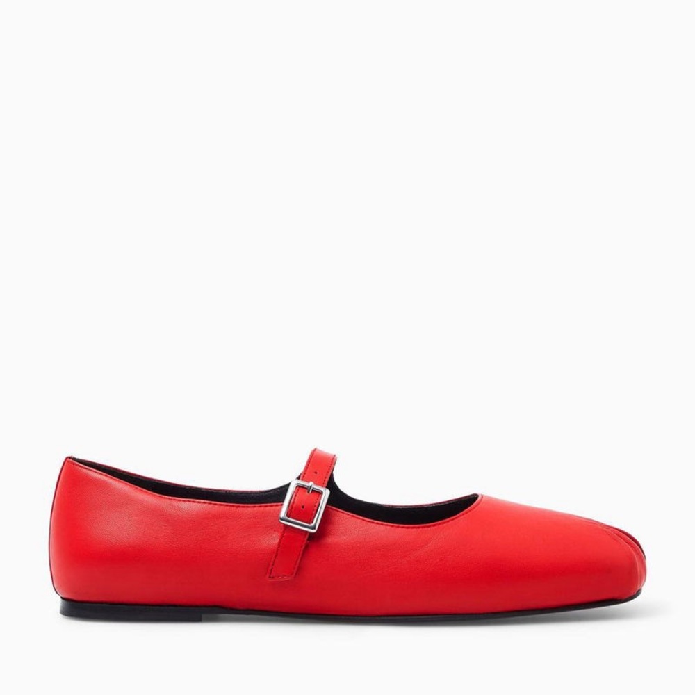 COS Pleated red Leather Mary-Jane ballet flat shoes - Picture 9 of 17